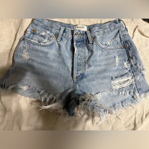 Agolde Frayed Hem Jean Shorts - Light Blue